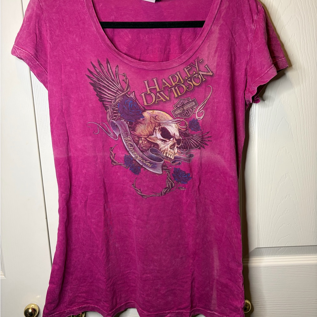 Y2k Harley-Davidson Women's Magenta Skull Tee